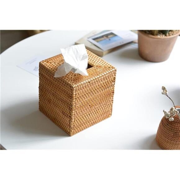 Rattan Tissue Box Cover Square, Hand Woven Wicker Tissue Holder - Picture 5 of 7